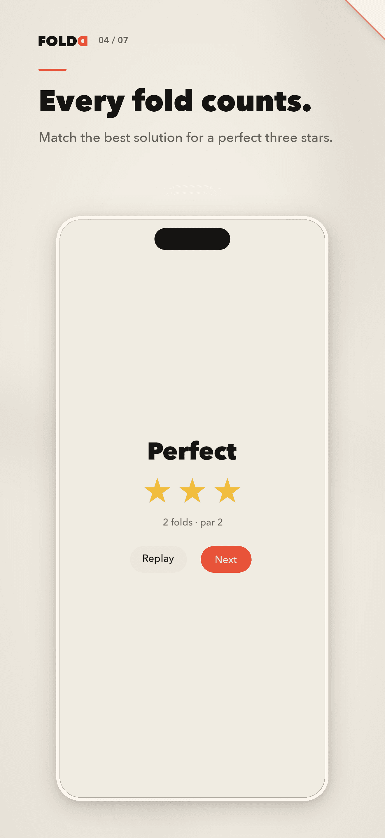 A completed puzzle showing a Perfect result and three gold stars.